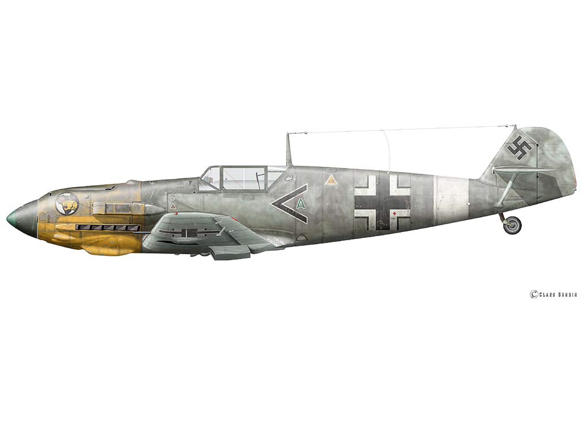 Messerschmitt Bf 109E-7/N - "Black Chevron Green A" - Wings Tracks Guns