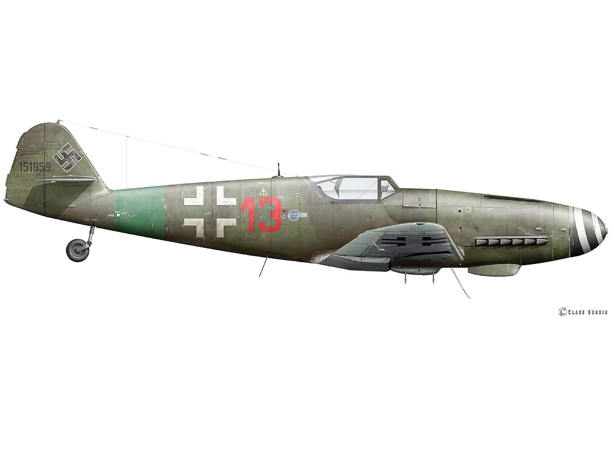 Messerschmitt Bf 109g 10 Red 13 Wings Tracks Guns
